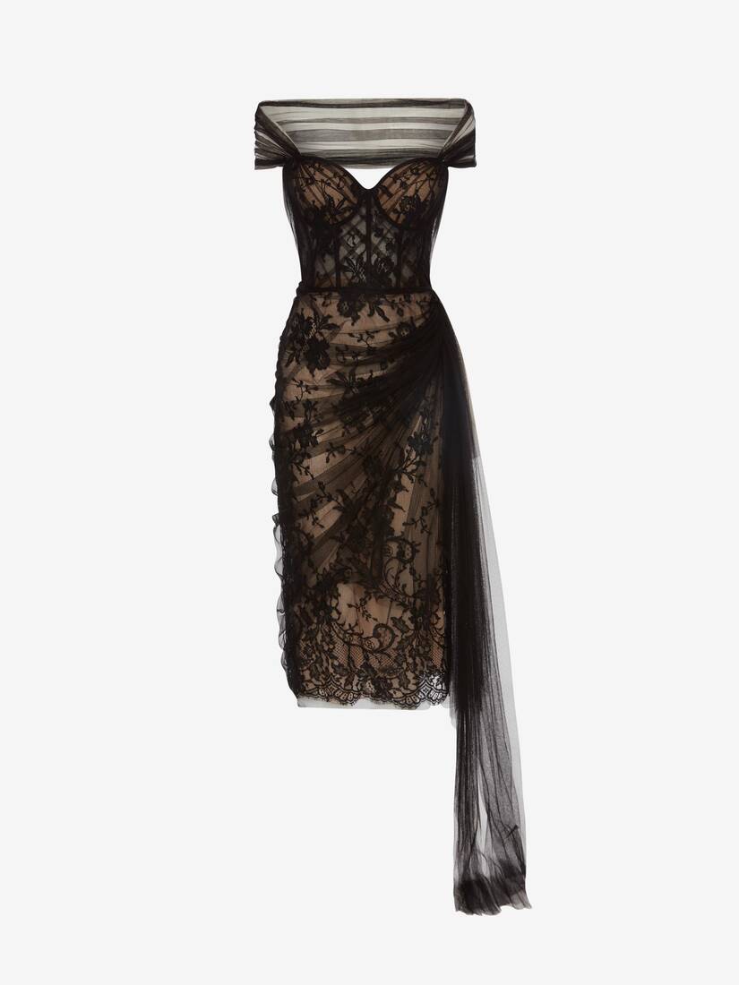 Vestidos Alexander McQueen Lace Corset Evening Mujer - Negros - Mexico 604-DSBULP